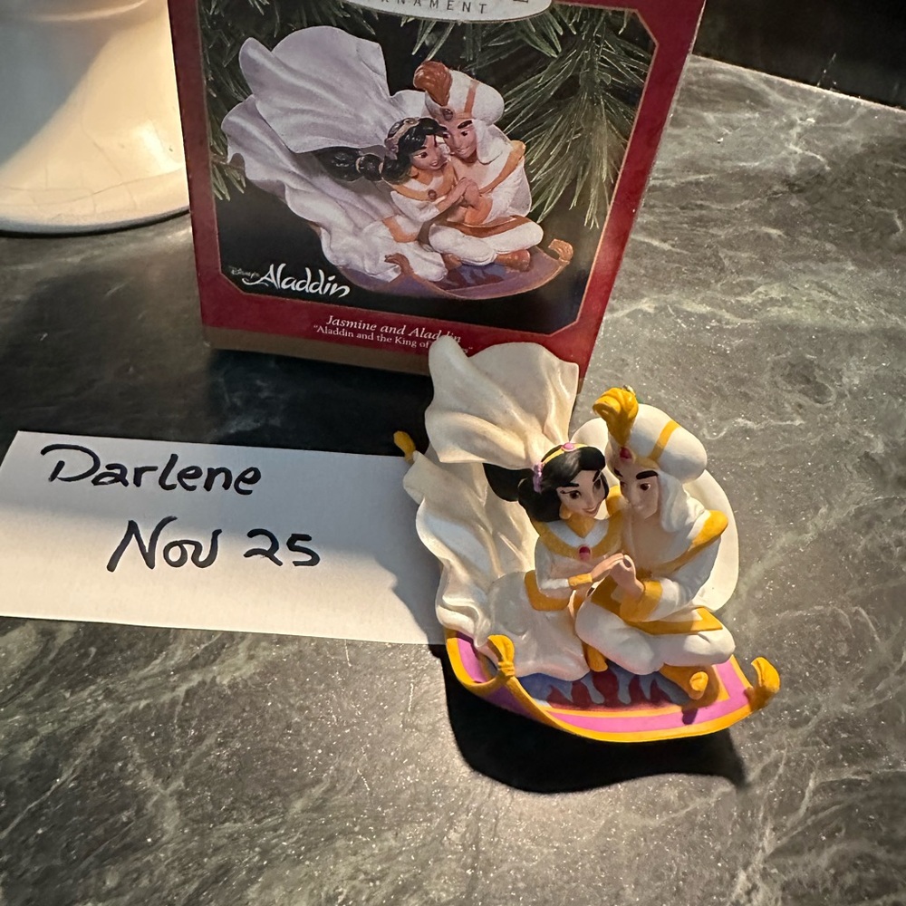 Disney Aladdin and Jasmine Ornament - White, Gold, and Pink